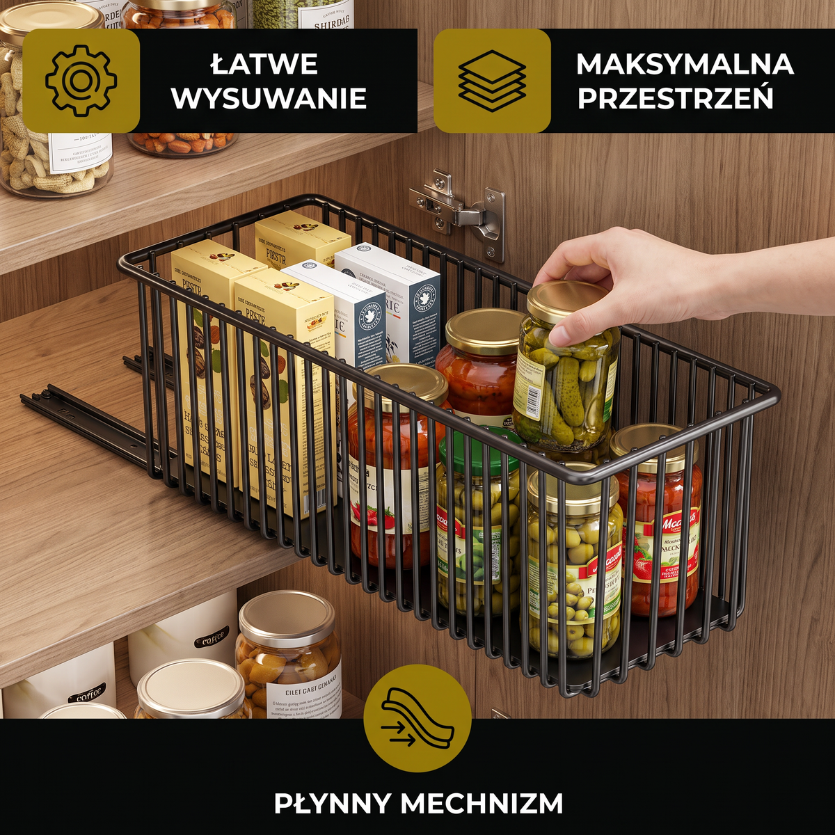 Oszczędzający Miejsce Wysuwany Kosz do Przechowywania ze Stali Węglowej i Organizer do Szafki