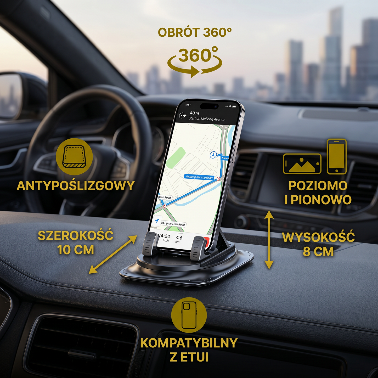 Uchwyt na telefon samochodowy – Antypoślizgowy uchwyt na smartfon na deskę rozdzielczą i konsolę środkową