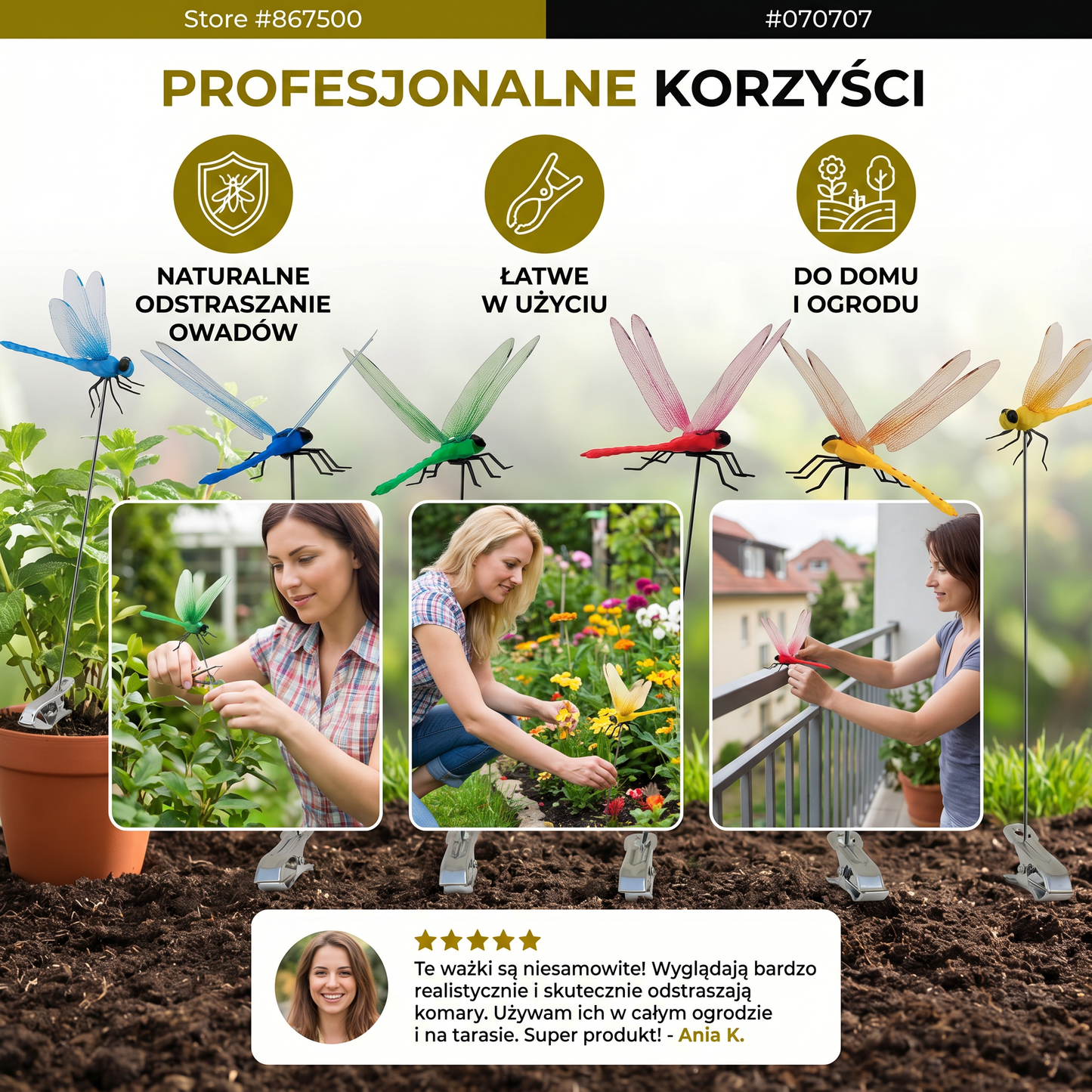 Klamry w kształcie ważek – Realistyczna ochrona przed owadami do domu i ogrodu (4 sztuki)