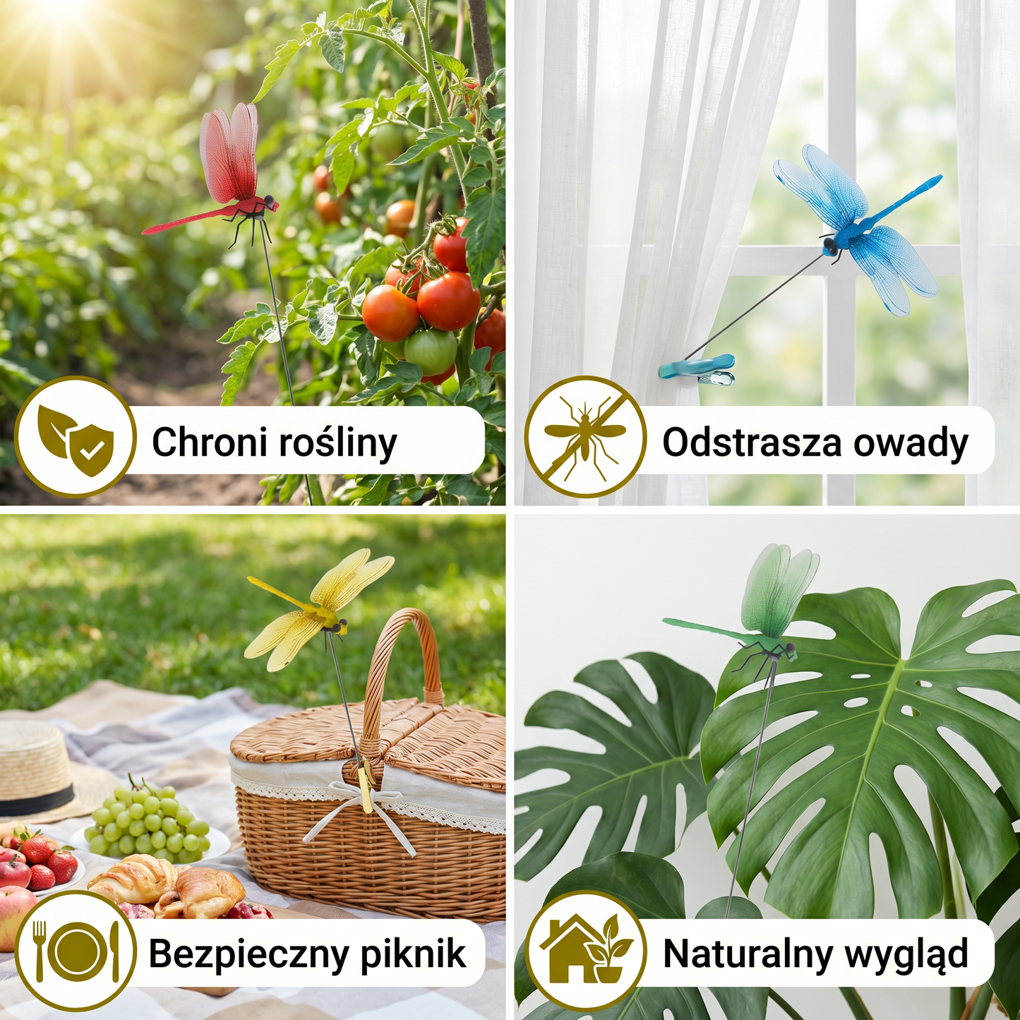 Klamry w kształcie ważek – Realistyczna ochrona przed owadami do domu i ogrodu (4 sztuki)