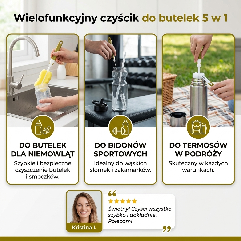 Wielofunkcyjny czyścik do butelek 5 w 1