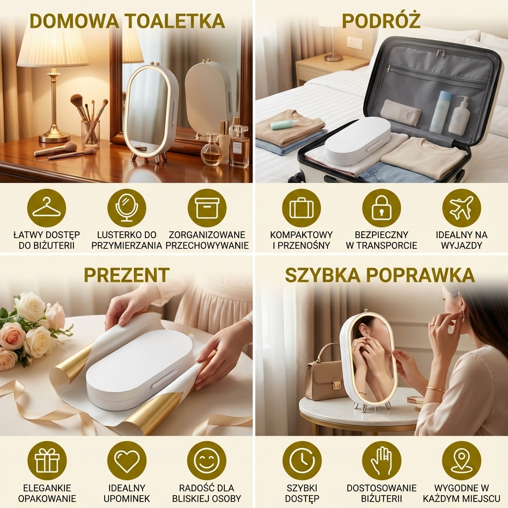 Eleganckie pudełko na biżuterię z lusterkiem