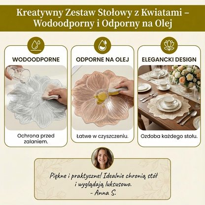 Kreatywny Zestaw Stołowy z Kwiatami – Wodoodporny i Odporny na Olej