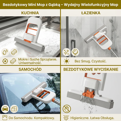 Bezdotykowy Mini Mop z Gąbką – Wydajny Wielofunkcyjny Mop do Kuchni, Łazienki i Samochodu