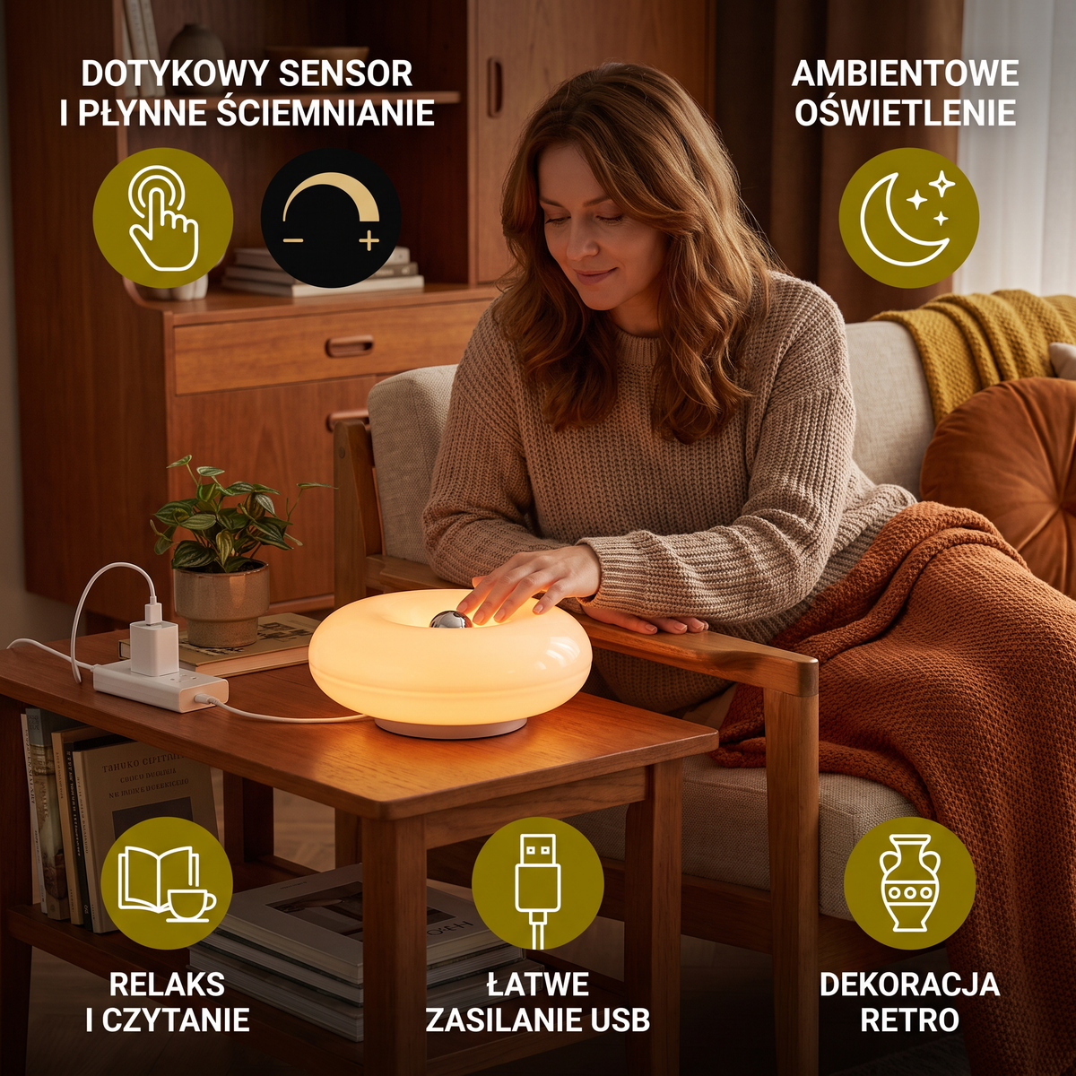 Retro-lampa LED w kształcie pączka z przytulnym światłem ambientowym