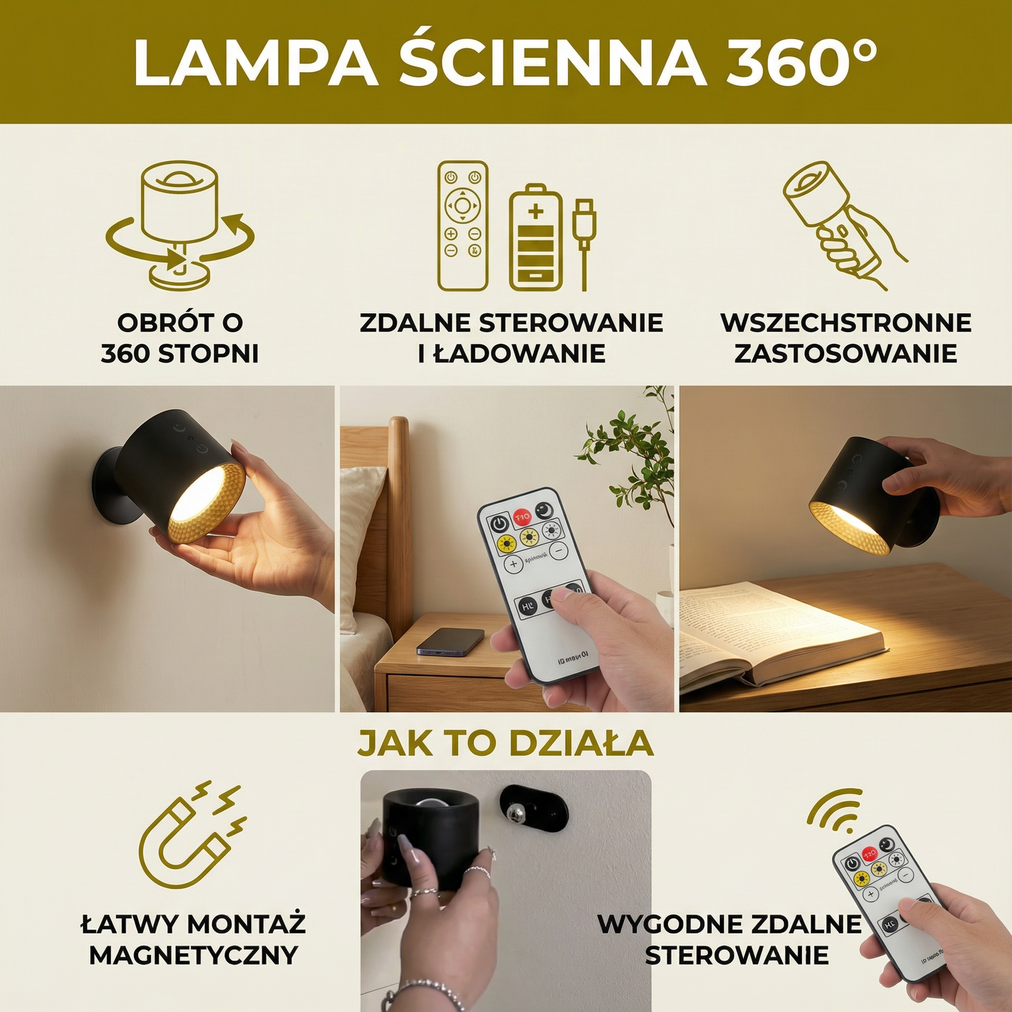 Lampa ścienna 360°