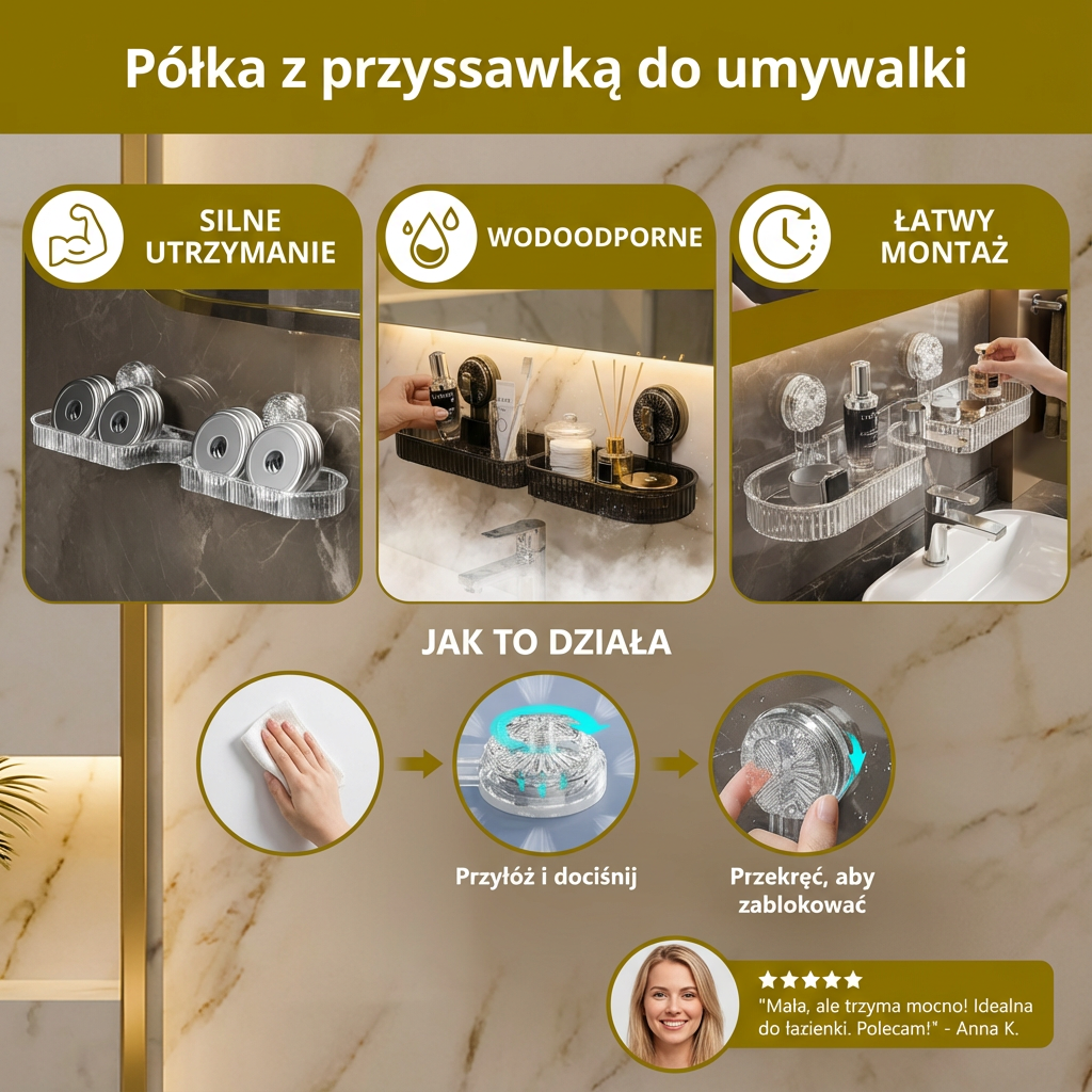 Półka z przyssawką do umywalki