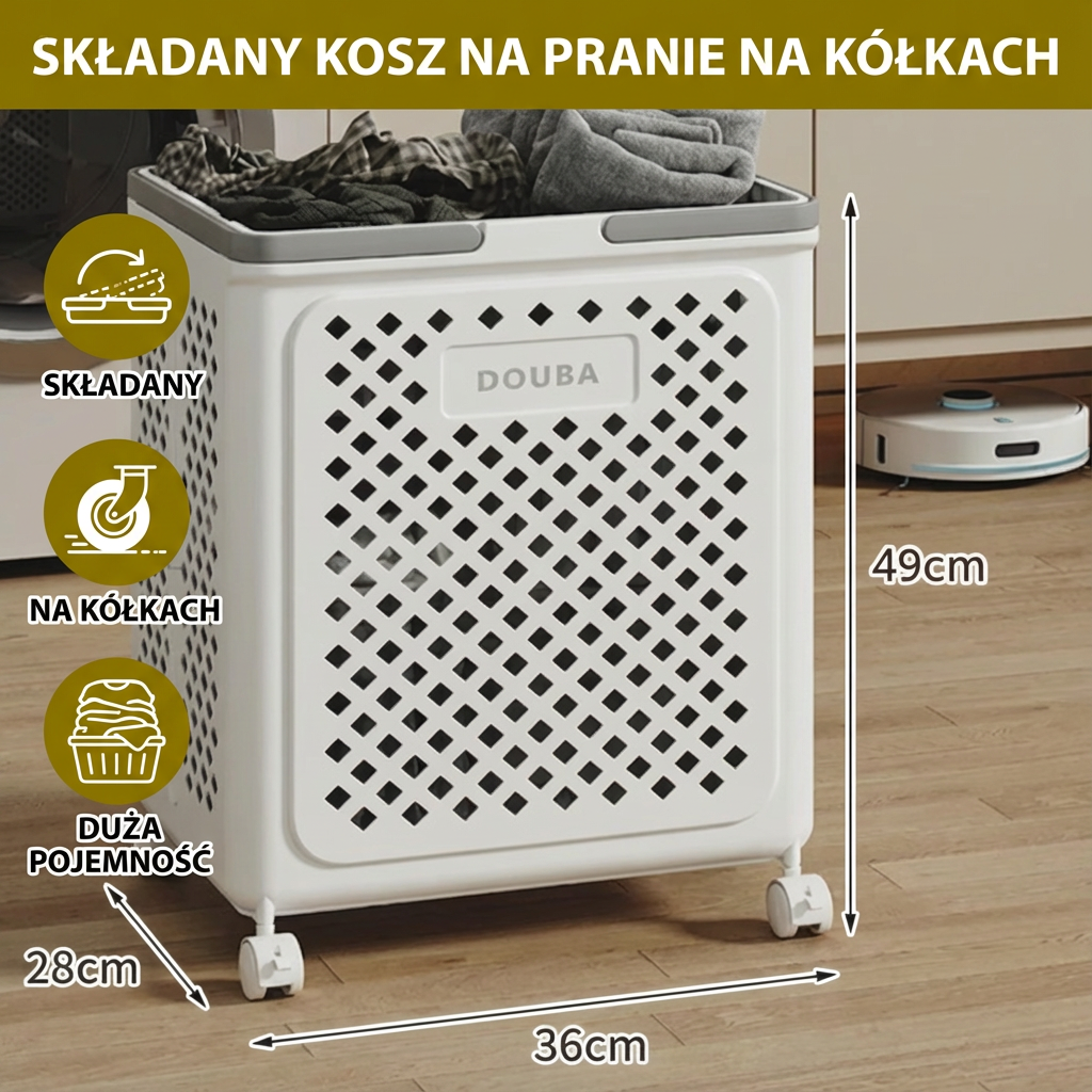 Składany kosz na pranie na kółkach