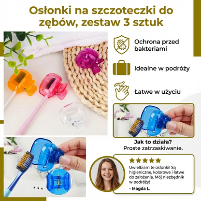 Osłonki na szczoteczki do zębów, zestaw 3 sztuk