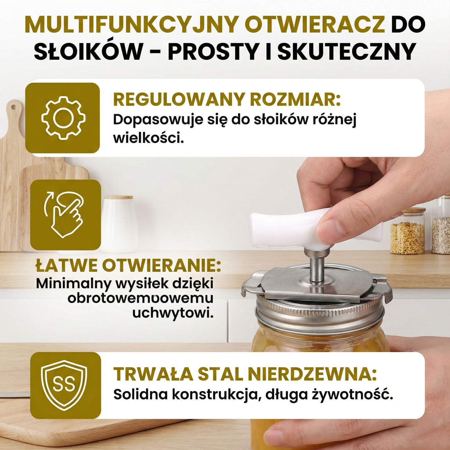 Multifunkcyjny Otwieracz do Puszek i Butelek ze Stali Nierdzewnej – Regulowany i Obracający się