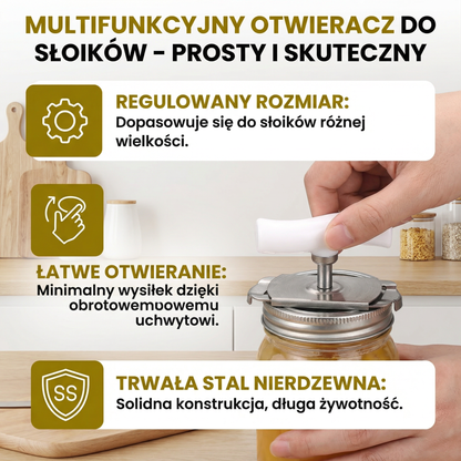 Multifunkcyjny Otwieracz do Puszek i Butelek ze Stali Nierdzewnej – Regulowany i Obracający się