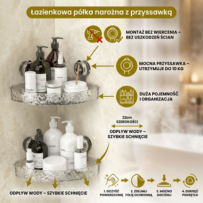 Łazienkowa półka narożna z przyssawką