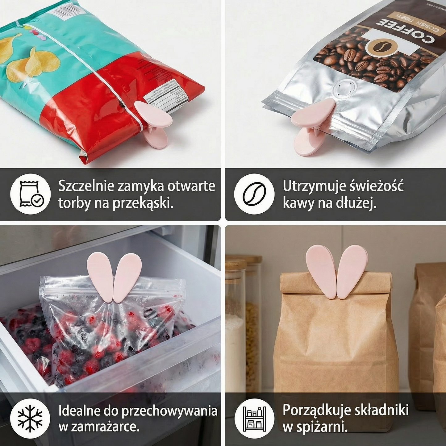 Klamra do Zamykania Torek w Kształcie Kwiata – Do Przechowywania Przekąsek i Żywności (Zestaw 4 szt.)