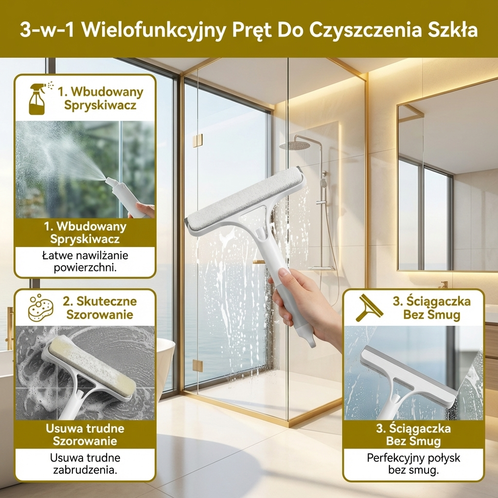 3-w-1 Wielofunkcyjny Pręt Do Czyszczenia Szkła