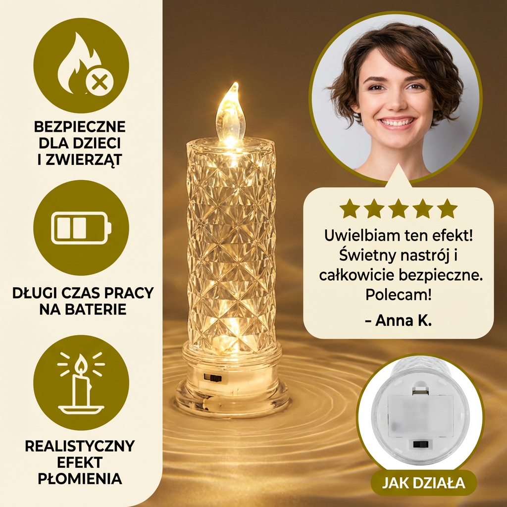 LED Kryształowe Światło Świecy