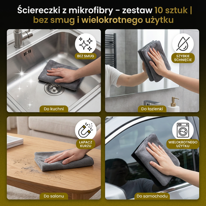 Ściereczki z mikrofibry – zestaw 10 sztuk | bez smug i wielokrotnego użytku