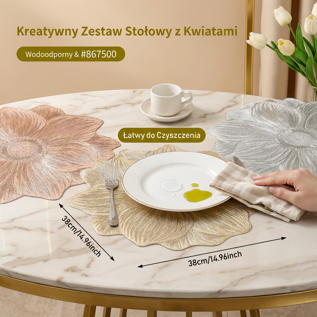 Kreatywny Zestaw Stołowy z Kwiatami – Wodoodporny i Odporny na Olej