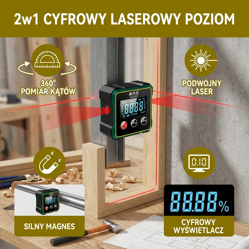 2w1 Cyfrowy Laserowy Poziom