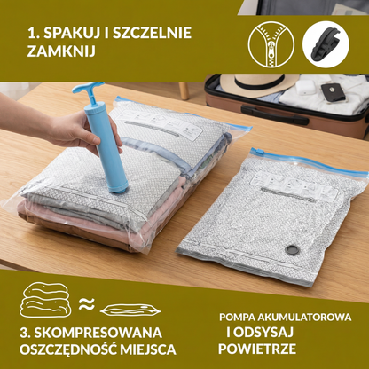 Zestaw próżniowych worków podróżnych z pompką elektryczną wielokrotnego ładowania