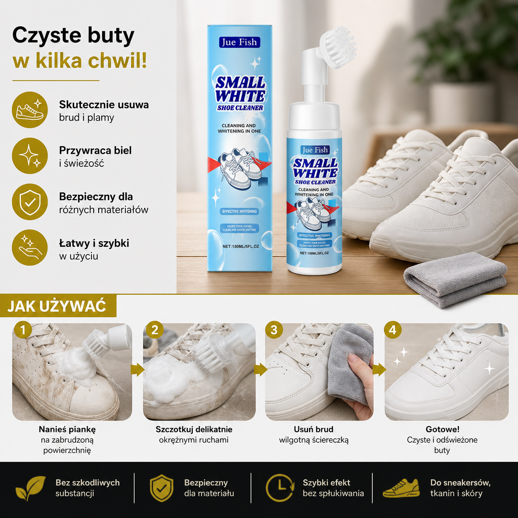 Bezwodny zestaw do czyszczenia sneakersów i butów z pianką, szczotką i ściereczką