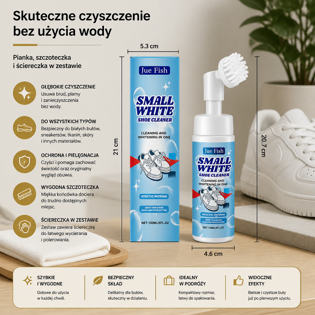 Bezwodny zestaw do czyszczenia sneakersów i butów z pianką, szczotką i ściereczką