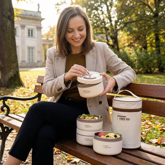 3-częściowy Zestaw Pudełek Lunchowych – Izolowany, Wodoodporny i Praktyczny do Użytku w Podróży