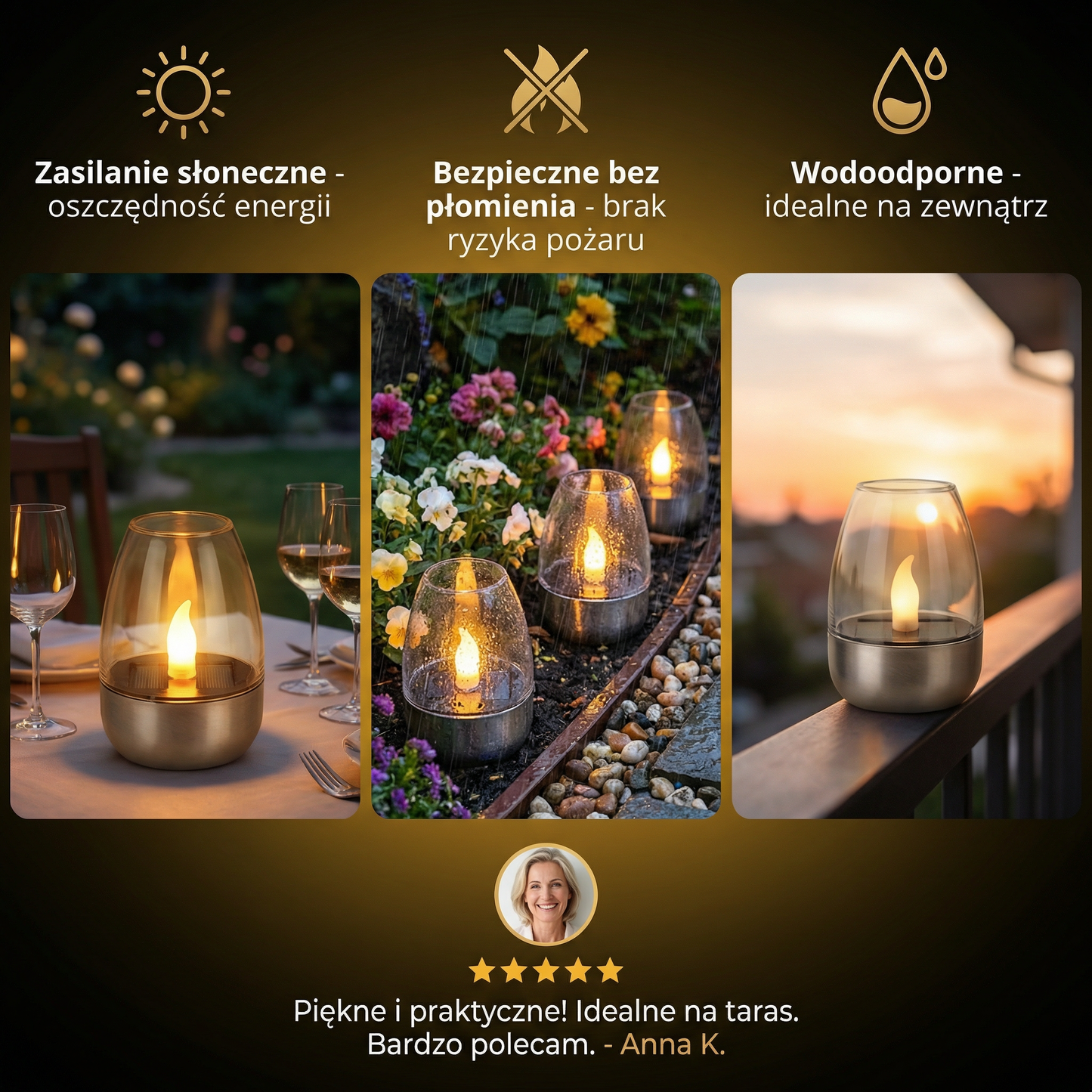 LED Solarna Świeca – Bez Płomieni i Wodoodporna do Użytku Zewnętrznego
