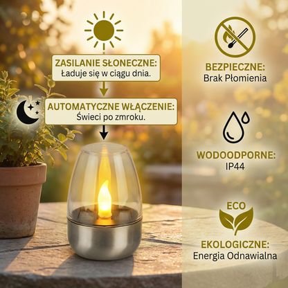 LED Solarna Świeca – Bez Płomieni i Wodoodporna do Użytku Zewnętrznego