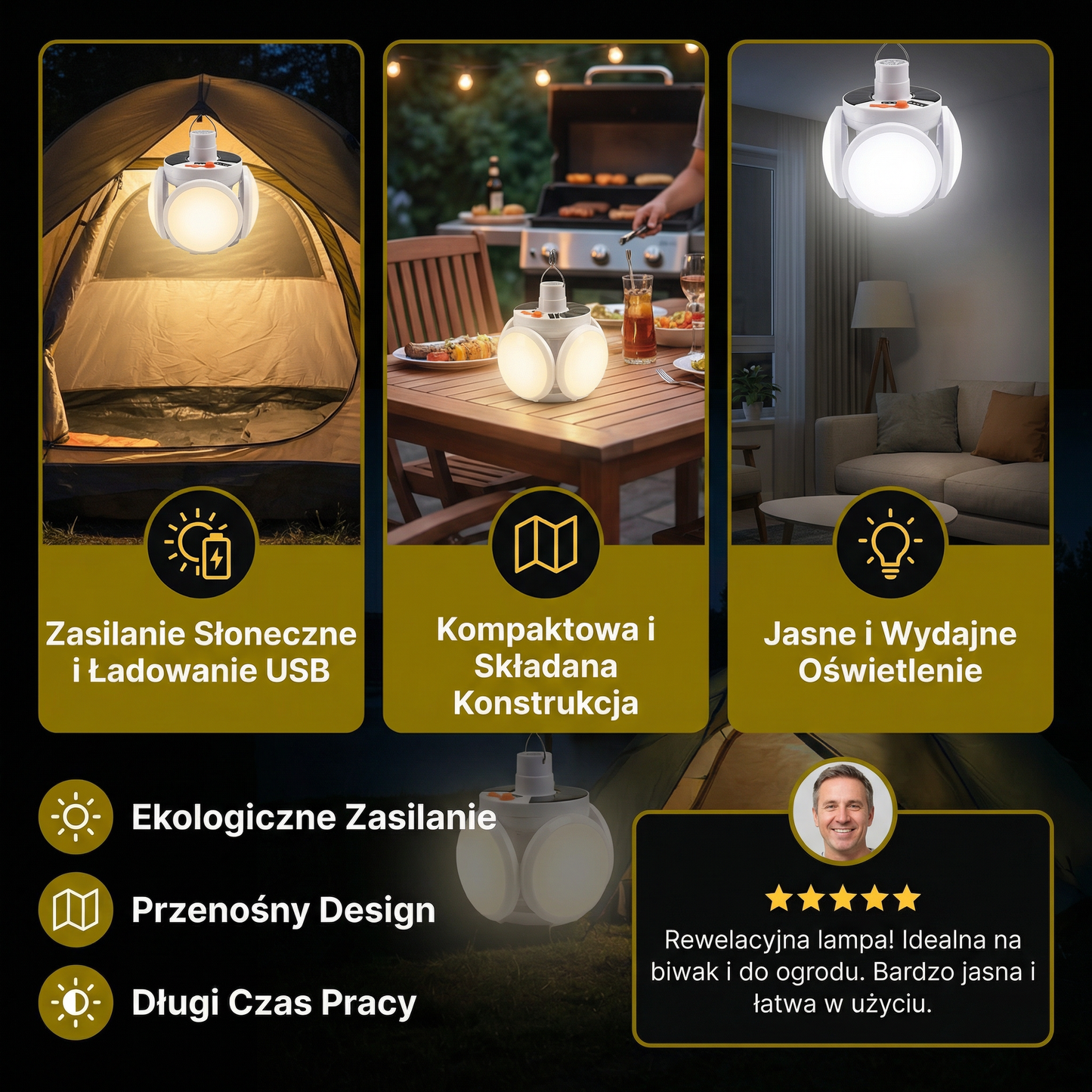 Praktyczna Solarna Outdoor Składana Kulowa Lampa