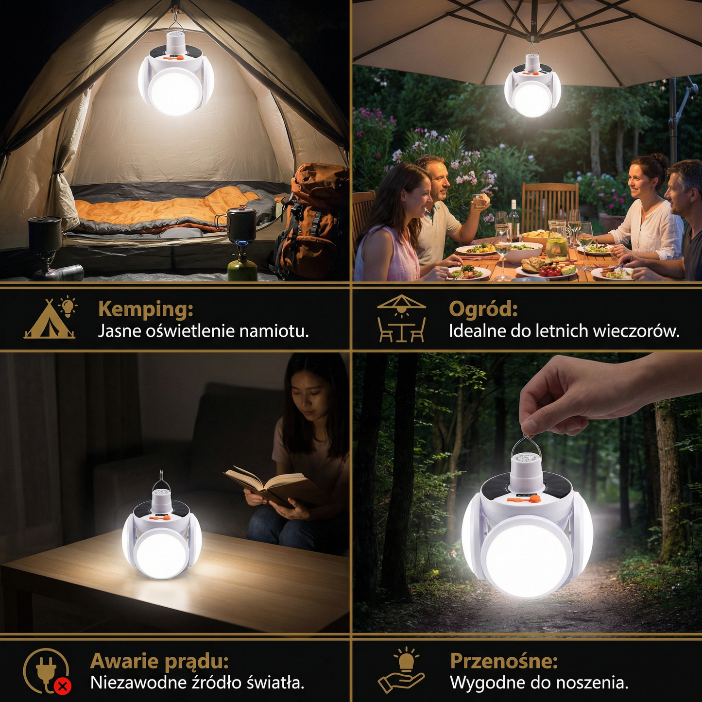 Praktyczna Solarna Outdoor Składana Kulowa Lampa