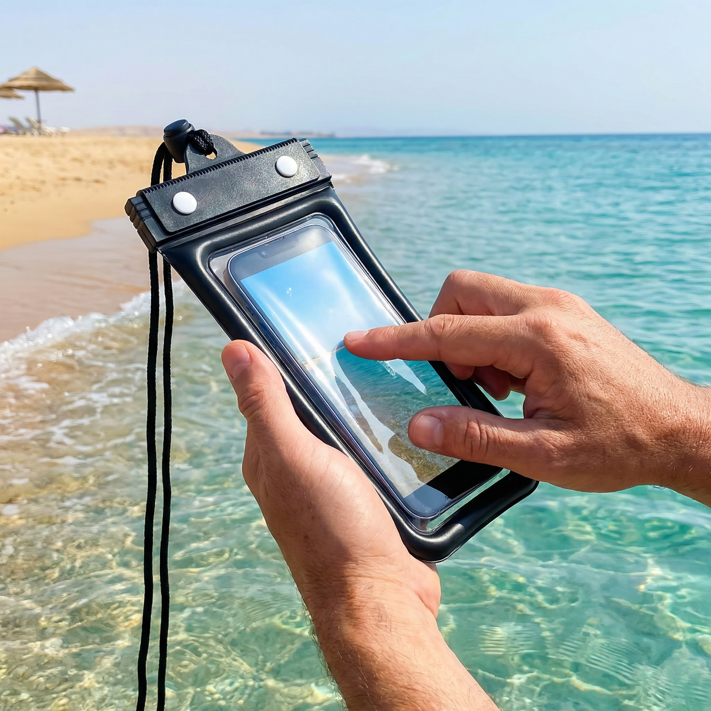 Wodoszczelna Obudowa na Telefon – Przezroczysta Torba na Ekran Dotykowy z Sznurkiem na Ramię do Plaży, Pływania i Nurkowania