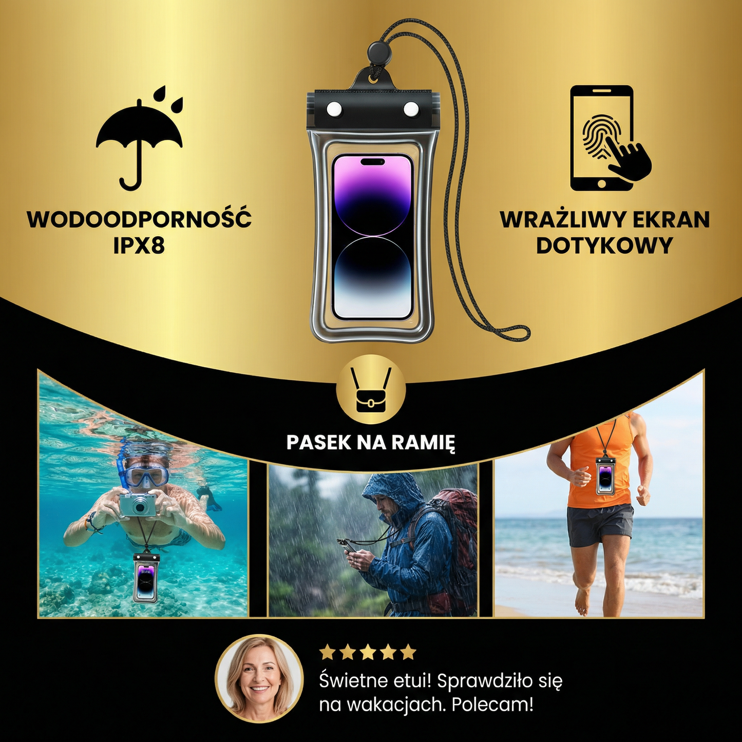 Wodoszczelna Obudowa na Telefon – Przezroczysta Torba na Ekran Dotykowy z Sznurkiem na Ramię do Plaży, Pływania i Nurkowania