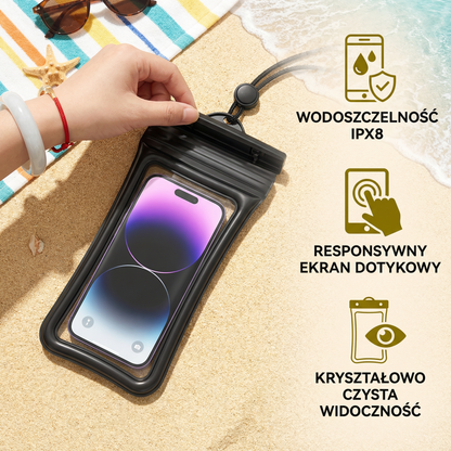 Wodoszczelna Obudowa na Telefon – Przezroczysta Torba na Ekran Dotykowy z Sznurkiem na Ramię do Plaży, Pływania i Nurkowania