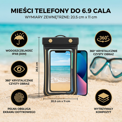 Wodoszczelna Obudowa na Telefon – Przezroczysta Torba na Ekran Dotykowy z Sznurkiem na Ramię do Plaży, Pływania i Nurkowania