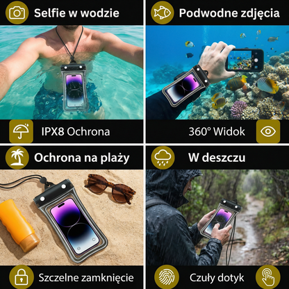 Wodoszczelna Obudowa na Telefon – Przezroczysta Torba na Ekran Dotykowy z Sznurkiem na Ramię do Plaży, Pływania i Nurkowania