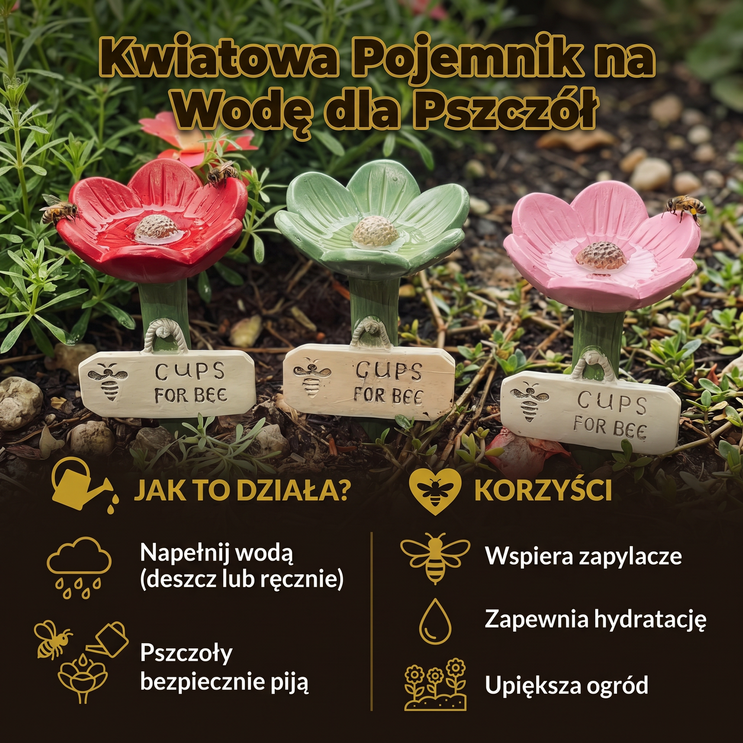 Kwiatowa Pojemnik na Wodę dla Pszczół – Kolorowe Dystrybutory Wody do Ogrodu
