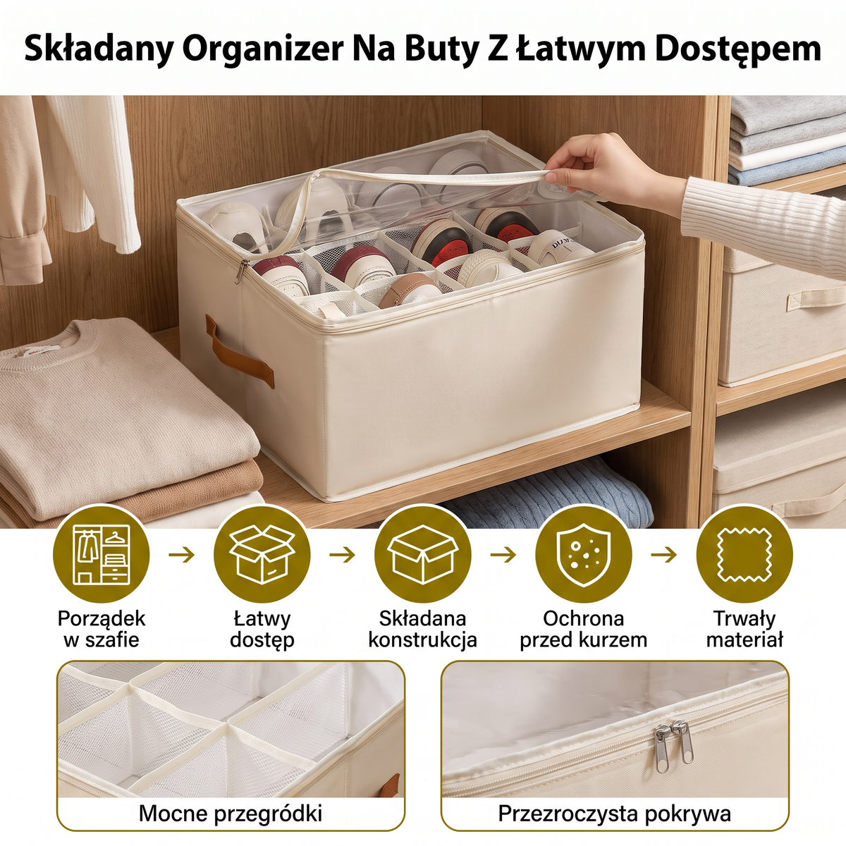 Składany Organizer Na Buty Z Łatwym Dostępem Do Przechowywania W Szafie