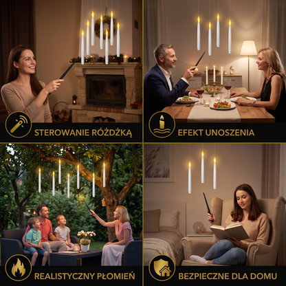 Unoszące się świece LED sterowane różdżką