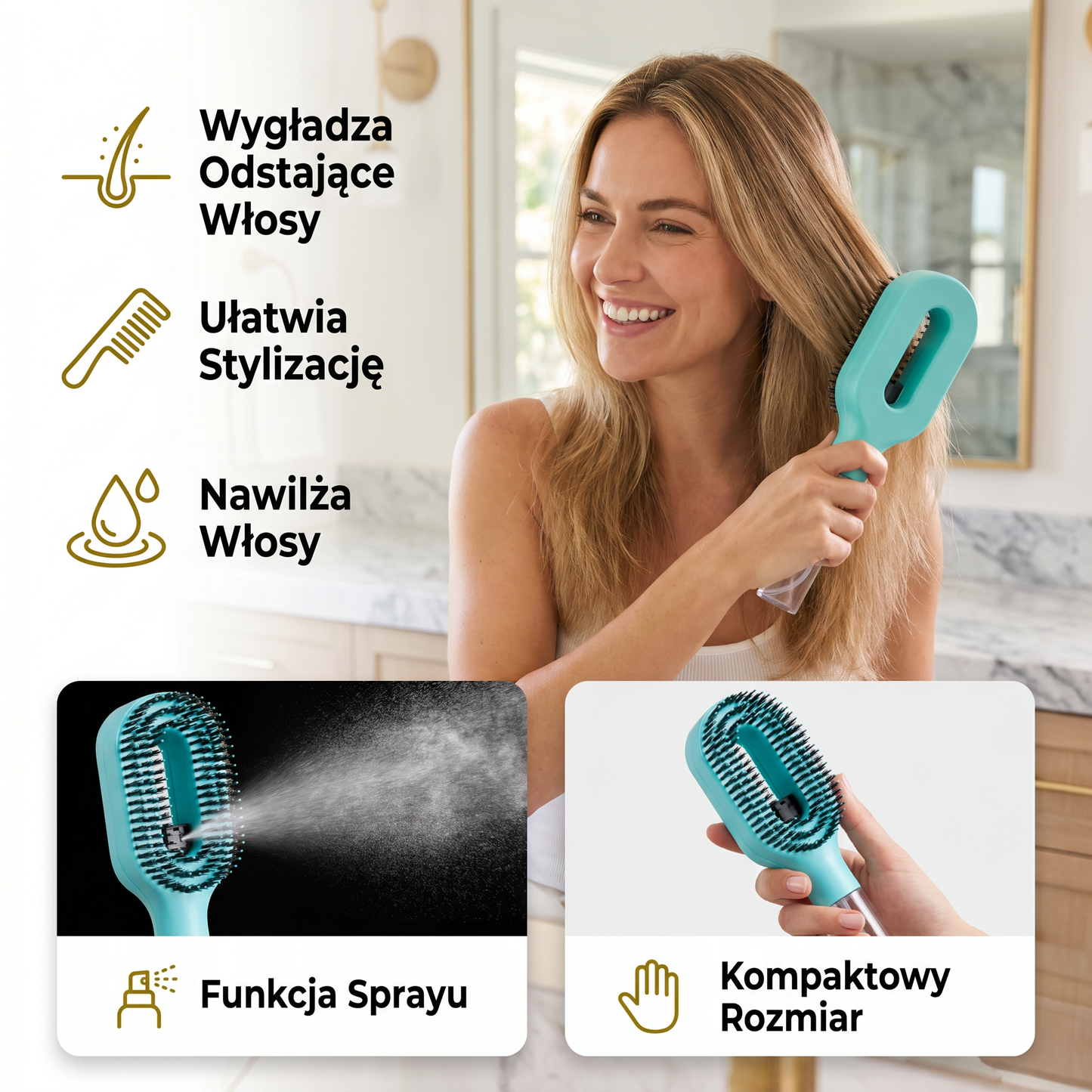 Anti-Frizz Sprüh-Haarbürste – Wygładza odstające włosy i ułatwia stylizację fryzur