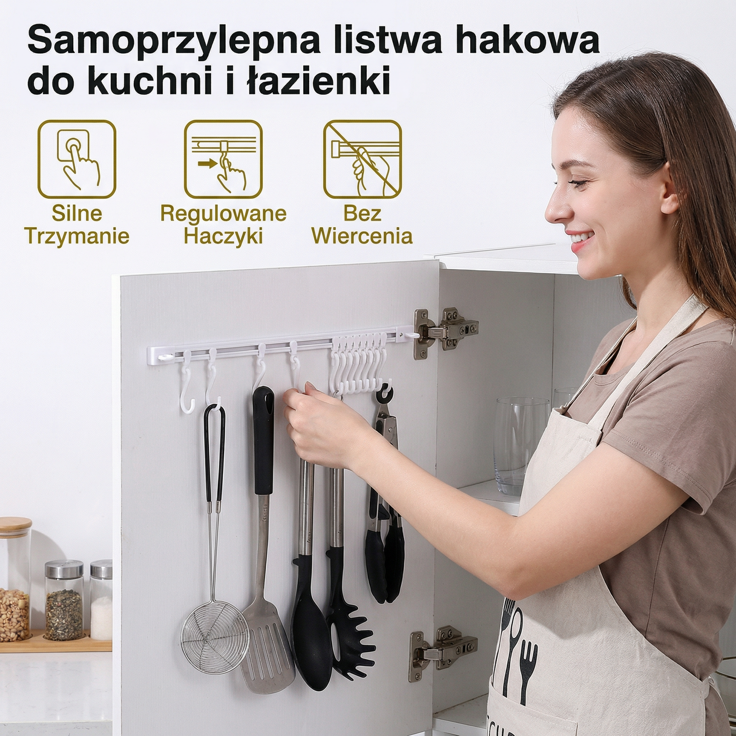 Samoprzylepna listwa hakowa do kuchni i łazienki - Silne trzymanie bez wiercenia (2 szt.)