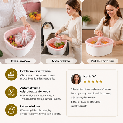 Samoodcedzająca Miska Do Mycia Owoców I Warzyw Z Obrotową Szczotką