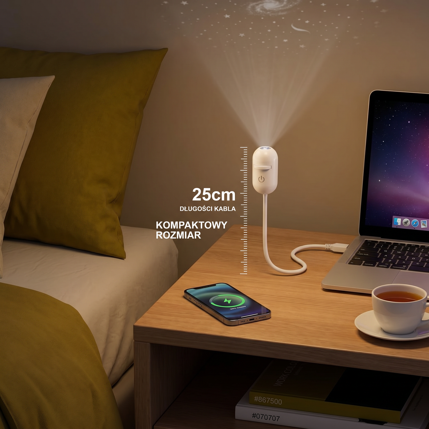 Nowoczesna Lampa Gwiaździstego Nieba – Mini Projektor USB Nocna Lampa do Sypialni i Relaksująca Atmosfera z 5 Motywami