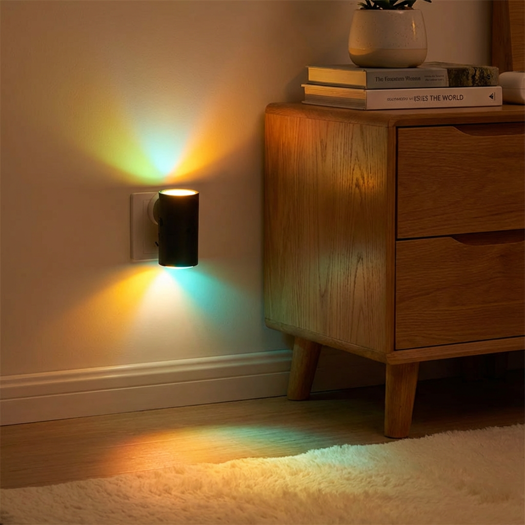 LED Lampka Nocna do Gniazdka – Ściemniająca Lampka Orientacyjna z Czujnikiem Światła do Przytulnego Domu