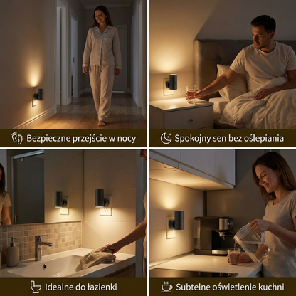 LED Lampka Nocna do Gniazdka – Ściemniająca Lampka Orientacyjna z Czujnikiem Światła do Przytulnego Domu