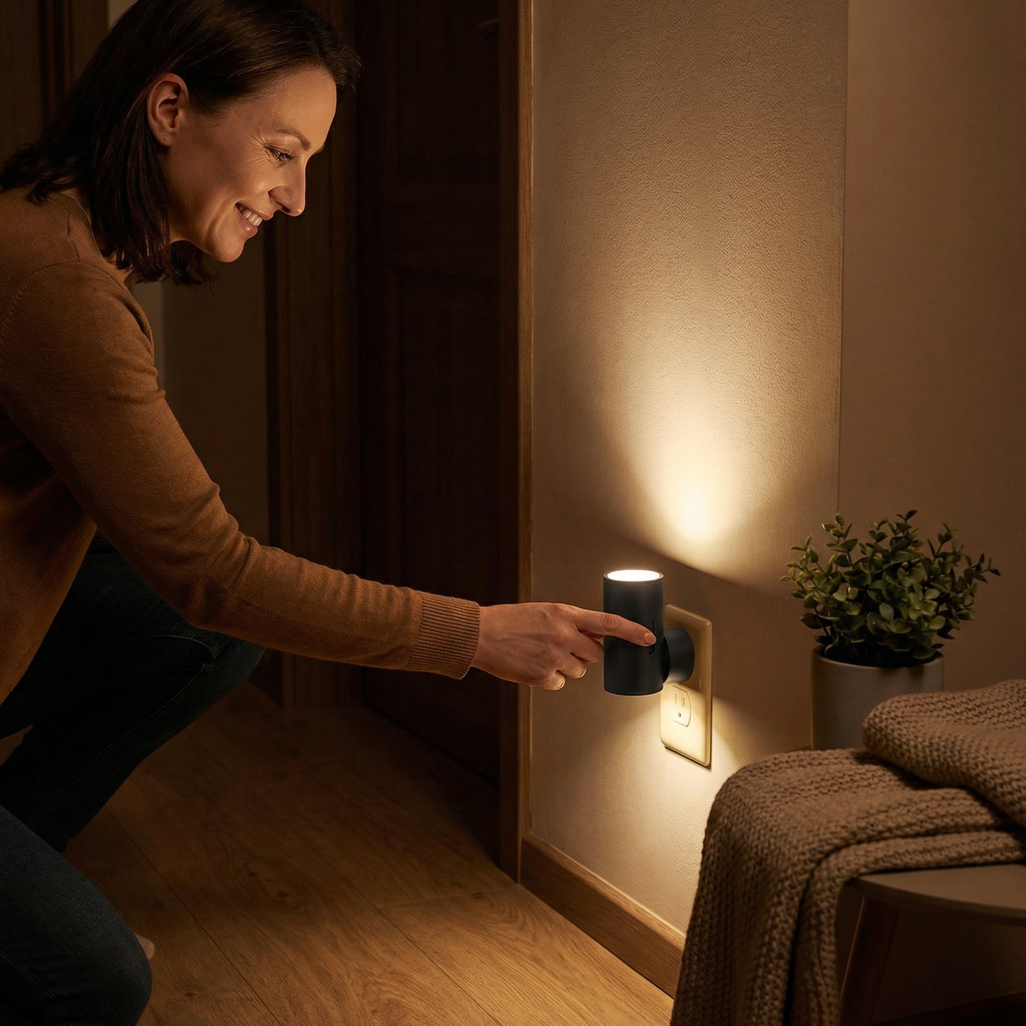 LED Lampka Nocna do Gniazdka – Ściemniająca Lampka Orientacyjna z Czujnikiem Światła do Przytulnego Domu