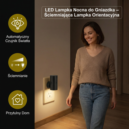 LED Lampka Nocna do Gniazdka – Ściemniająca Lampka Orientacyjna z Czujnikiem Światła do Przytulnego Domu