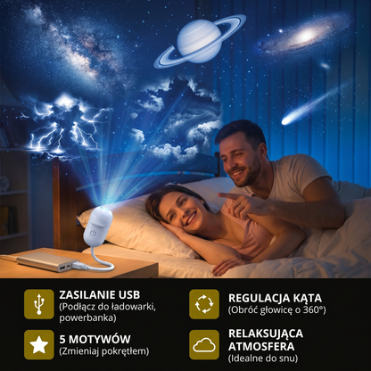 Nowoczesna Lampa Gwiaździstego Nieba – Mini Projektor USB Nocna Lampa do Sypialni i Relaksująca Atmosfera z 5 Motywami