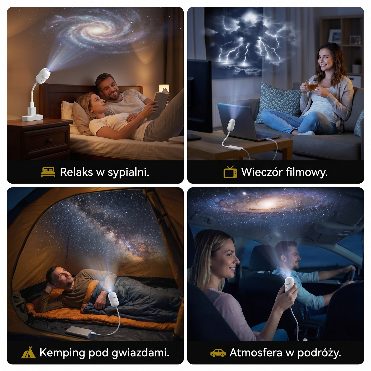 Nowoczesna Lampa Gwiaździstego Nieba – Mini Projektor USB Nocna Lampa do Sypialni i Relaksująca Atmosfera z 5 Motywami