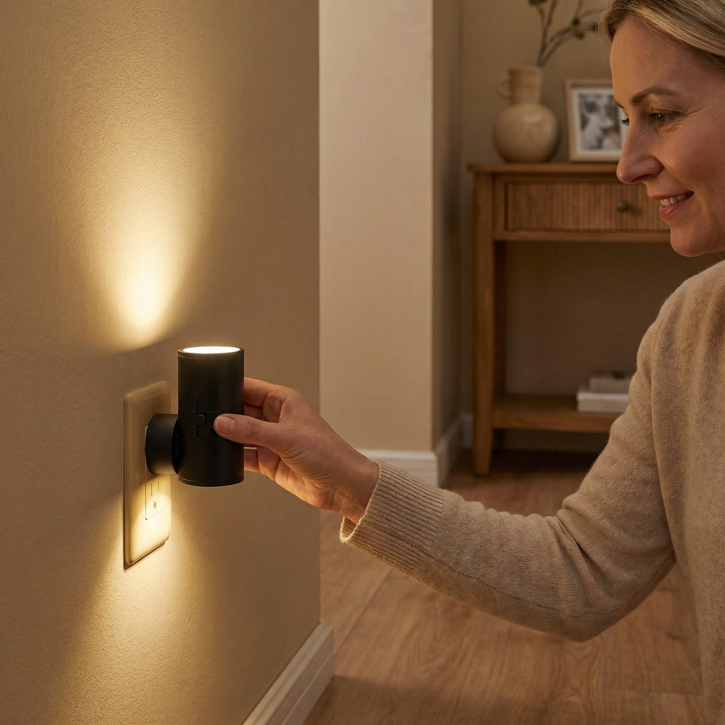 LED Lampka Nocna do Gniazdka – Ściemniająca Lampka Orientacyjna z Czujnikiem Światła do Przytulnego Domu