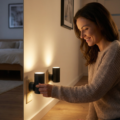 LED Lampka Nocna do Gniazdka – Ściemniająca Lampka Orientacyjna z Czujnikiem Światła do Przytulnego Domu
